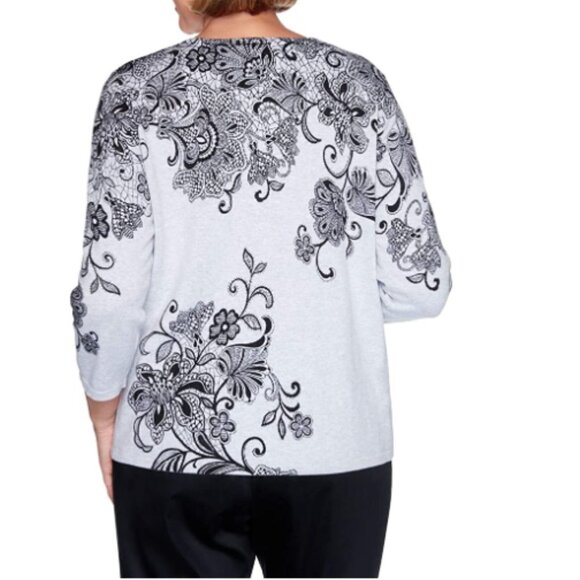 NWT Alfred Dunner Madison Ave Scroll Lace Floral Top w/ Bead Accent Sz. … - Picture 2 of 3